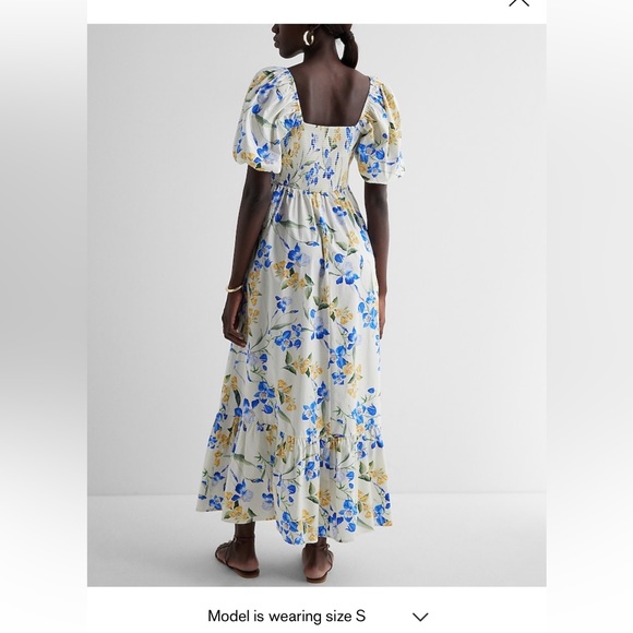 Express Floral Square Neck Puff Sleeve Tiered
Poplin Midi Dress - Picture 3 of 13